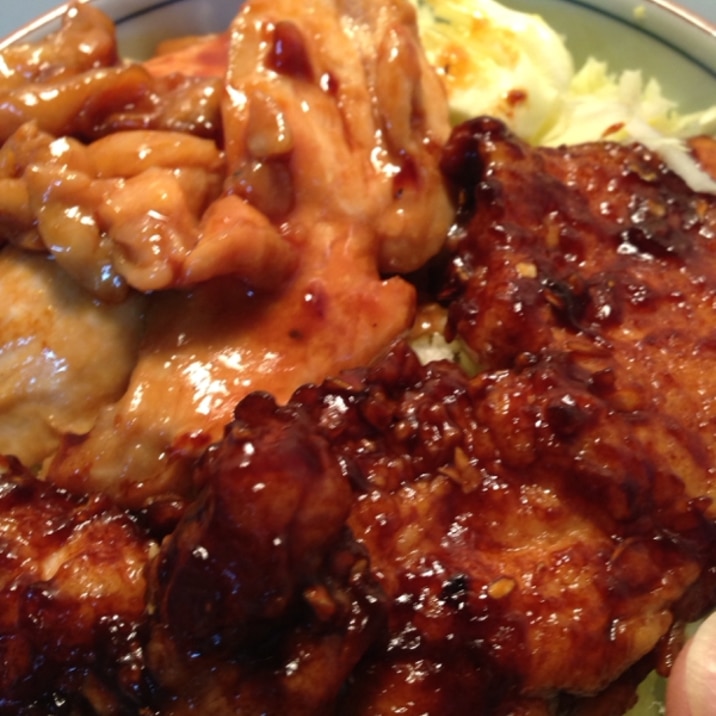 家族大満足！こってり濃い味、2色の鳥ムネ肉丼